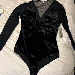 BCBG Velour and sheer long sleeve bodysuit